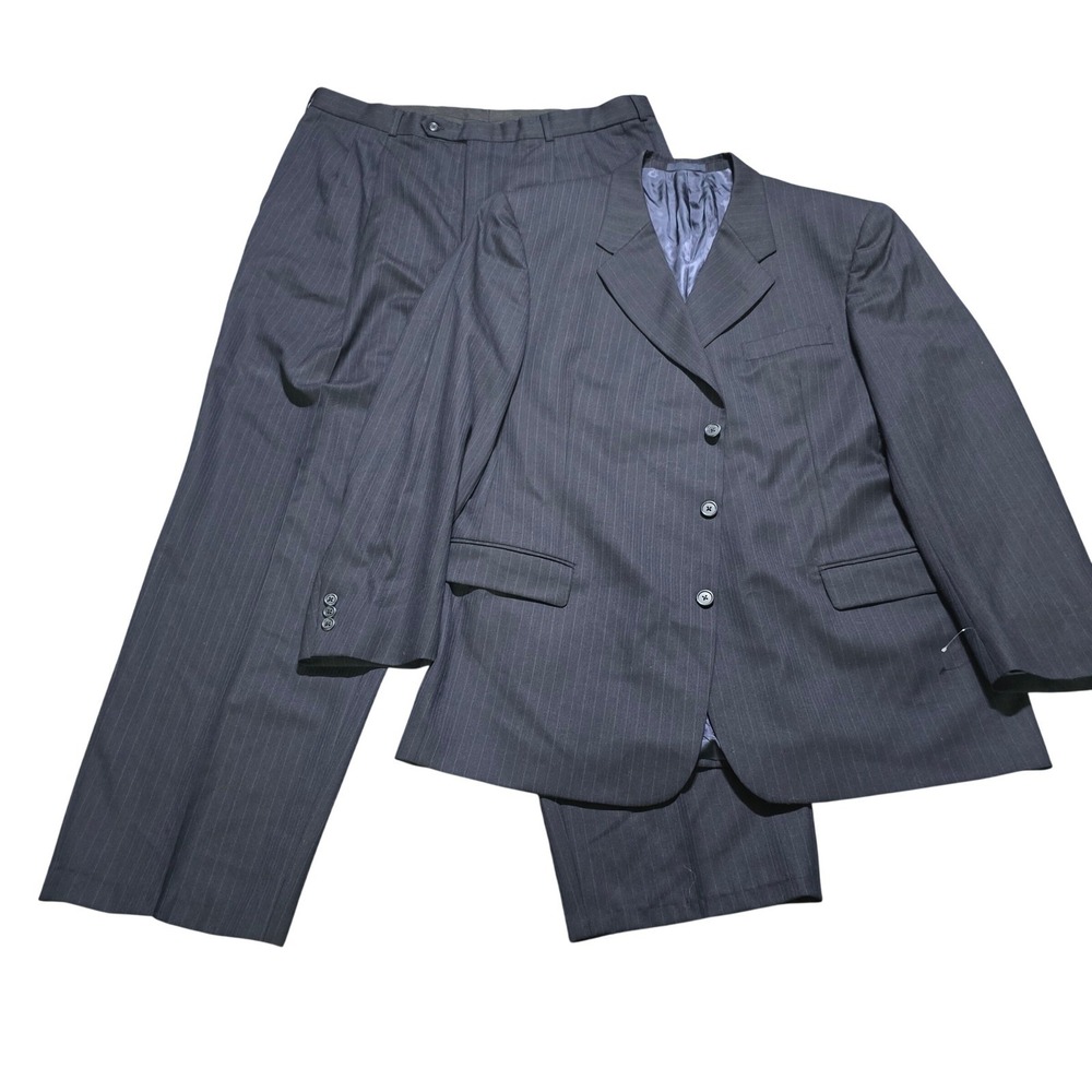 Louis Roth Suit Mens jacket 46L pants 41x31 navy Pinstripe  Wool Blend